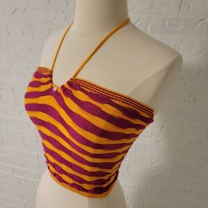 pink orange striped knit halter top strapless 70s hippie boho new missoni XS